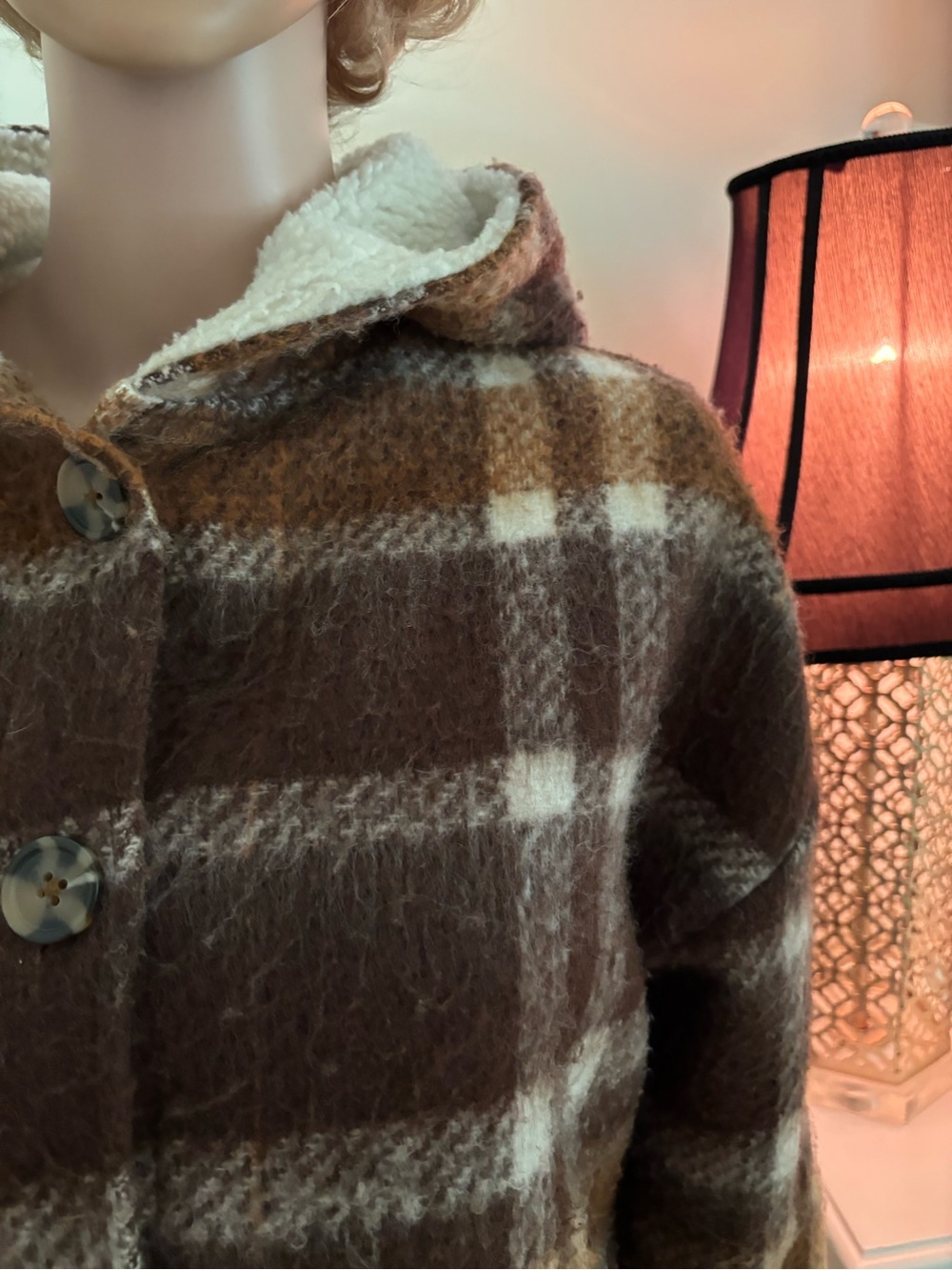 RD Style Plaid Hooded Coat in Brown, Cream & Tan R1 - Picture 7 of 16